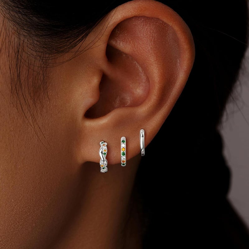 Inerney 14K Gold Plated Huggie Hoop Earrings for Women, Small Sterling Silver Earring Set Hypoallergenic Cartilage Helix Stacks, Mini Dainty Cute Trendy Birthstone Jewelry Gift for Multiple Piercings - Image 2